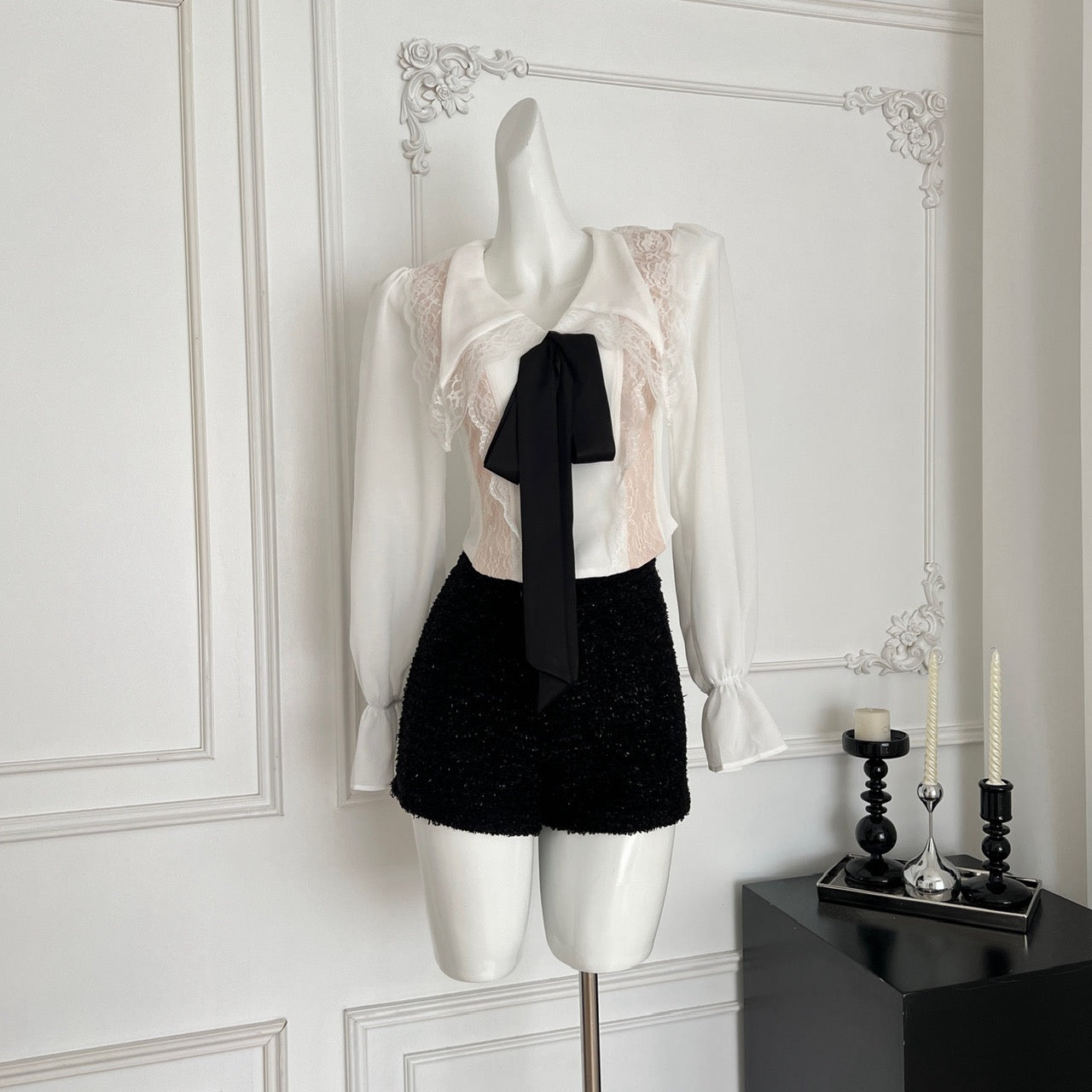 凯尼美美 长袖v领蕾丝气质衬衫上衣 Kaine‘s Beauty Long-Sleeve V-Neck Lace Elegant Blouse