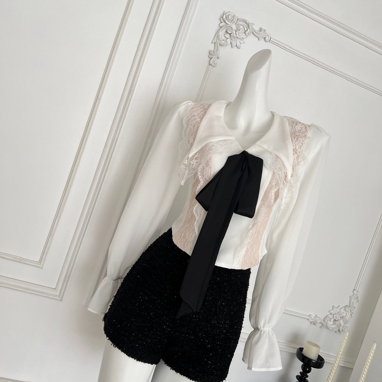 凯尼美美 长袖v领蕾丝气质衬衫上衣 Kaine‘s Beauty Long-Sleeve V-Neck Lace Elegant Blouse