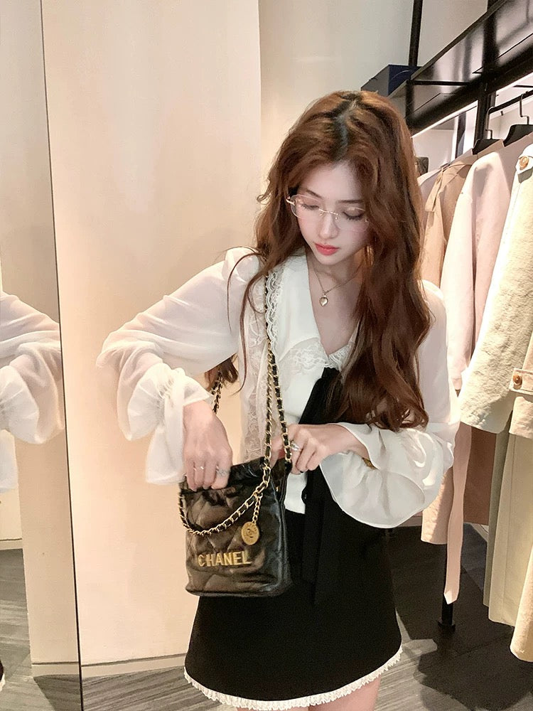 凯尼美美 长袖v领蕾丝气质衬衫上衣 Kaine‘s Beauty Long-Sleeve V-Neck Lace Elegant Blouse