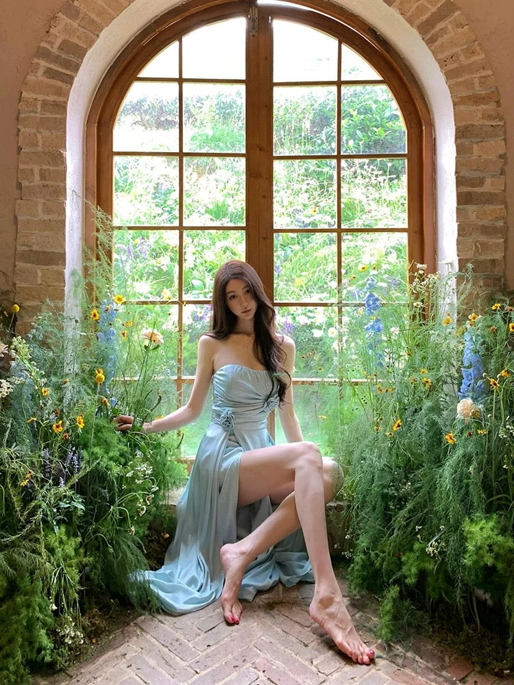 密语限定 高级感蓝色抹胸连衣裙 Whisper Limited Edition Luxe Blue Strapless Dress