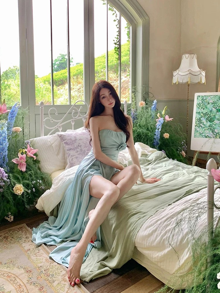 密语限定 高级感蓝色抹胸连衣裙 Whisper Limited Edition Luxe Blue Strapless Dress