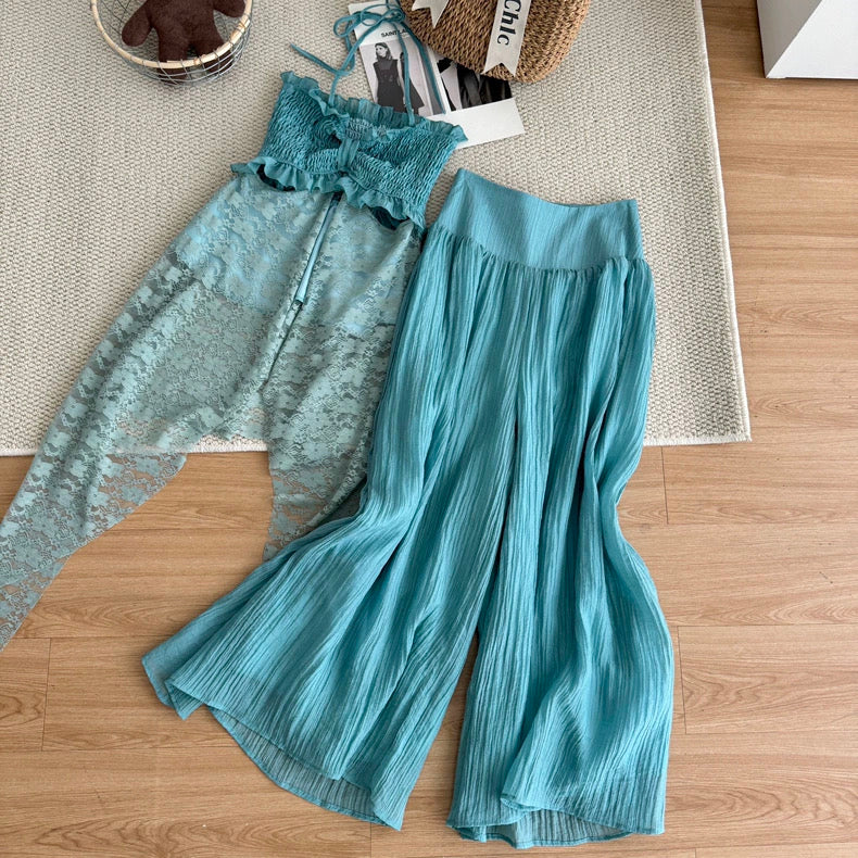 彩色云南 薄荷绿夏日吊带阔腿裤套装 Colorful Yunnan Mint Green Summer Cami & Wide-Leg Pants Set