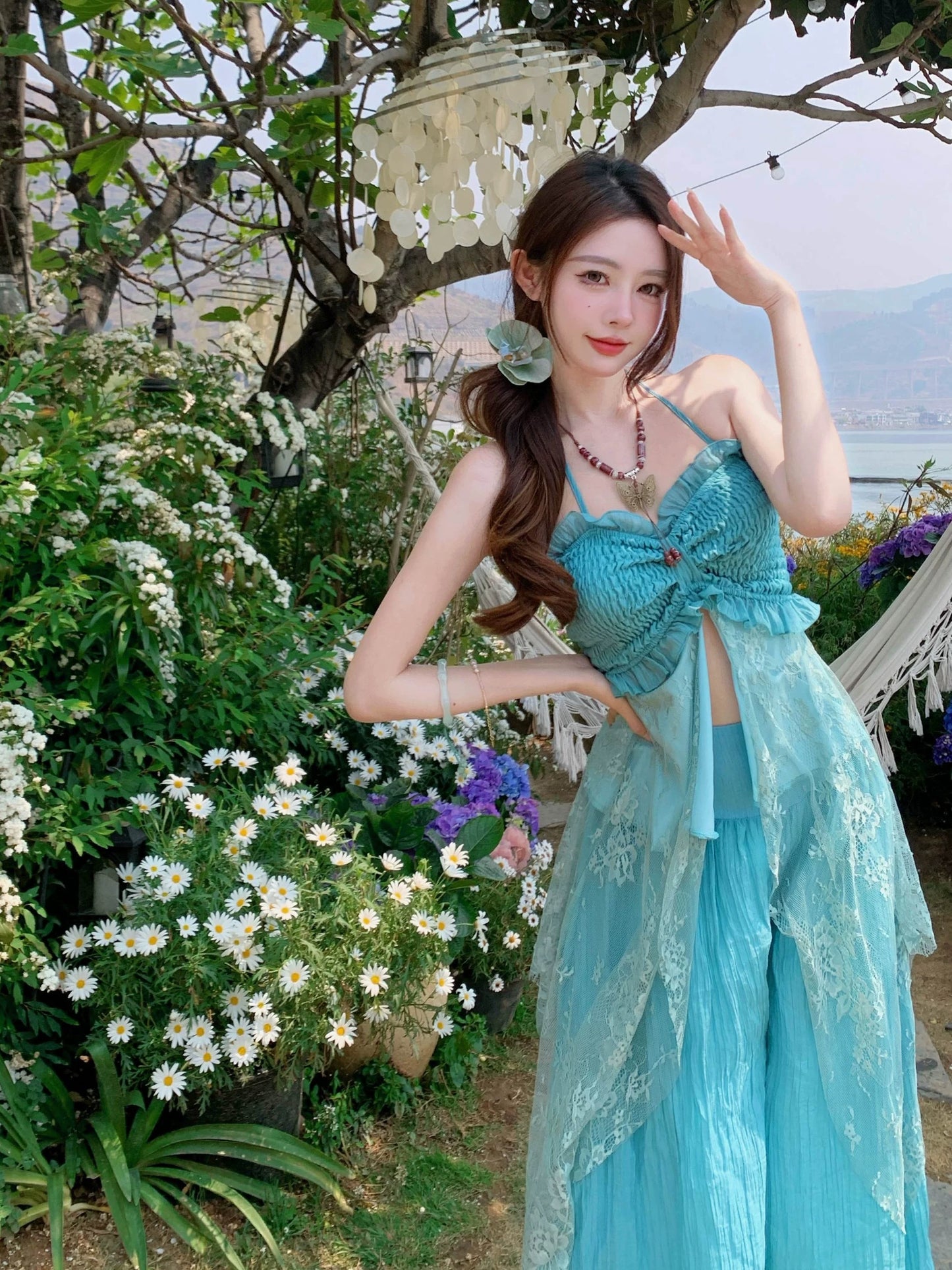 彩色云南 薄荷绿夏日吊带阔腿裤套装 Colorful Yunnan Mint Green Summer Cami & Wide-Leg Pants Set