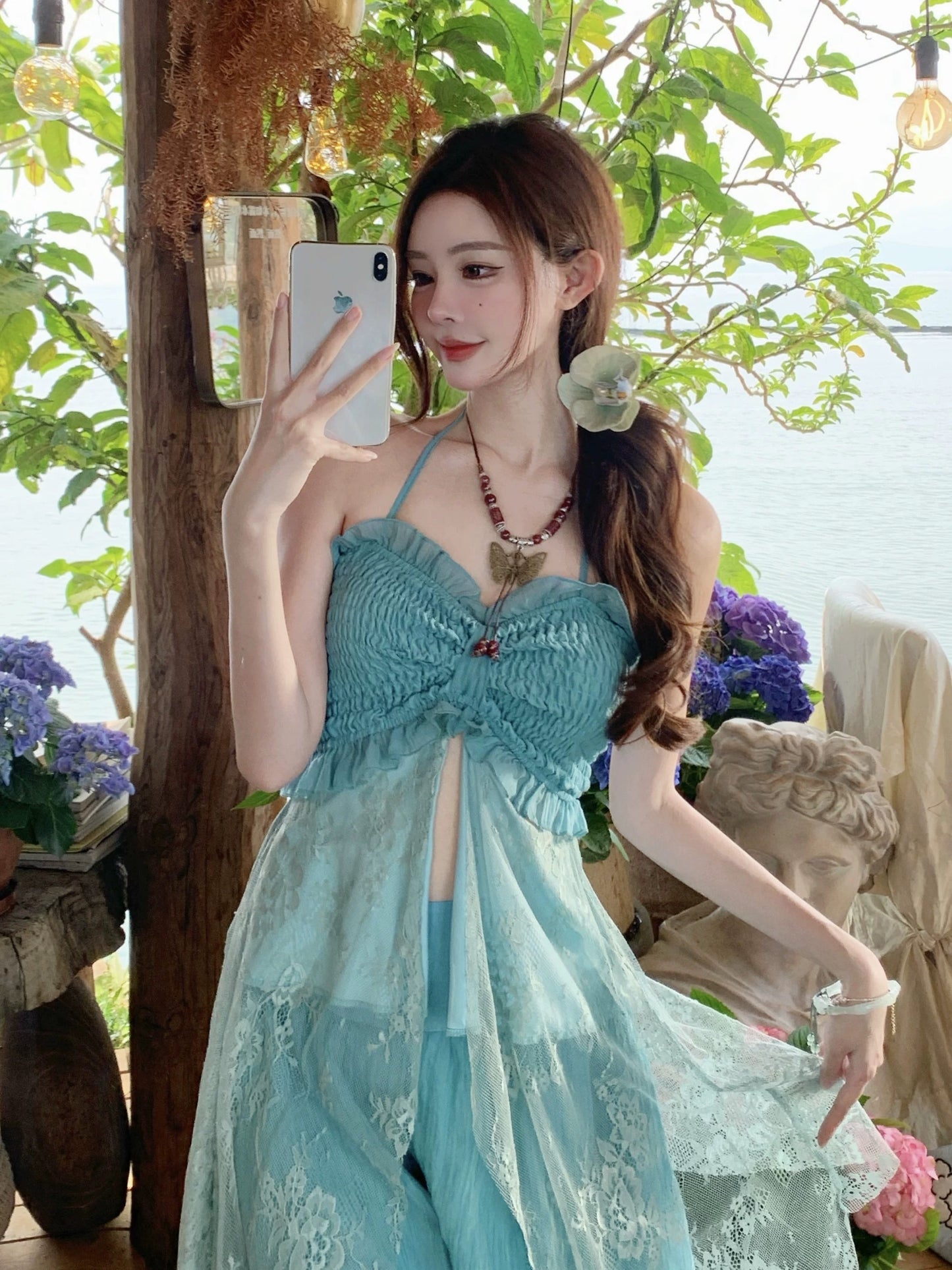 彩色云南 薄荷绿夏日吊带阔腿裤套装 Colorful Yunnan Mint Green Summer Cami & Wide-Leg Pants Set