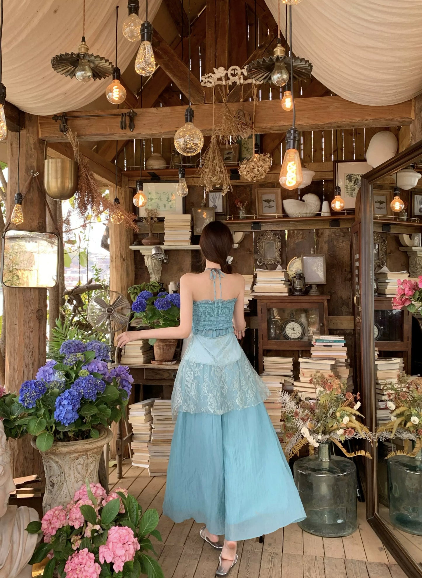彩色云南 薄荷绿夏日吊带阔腿裤套装 Colorful Yunnan Mint Green Summer Cami & Wide-Leg Pants Set