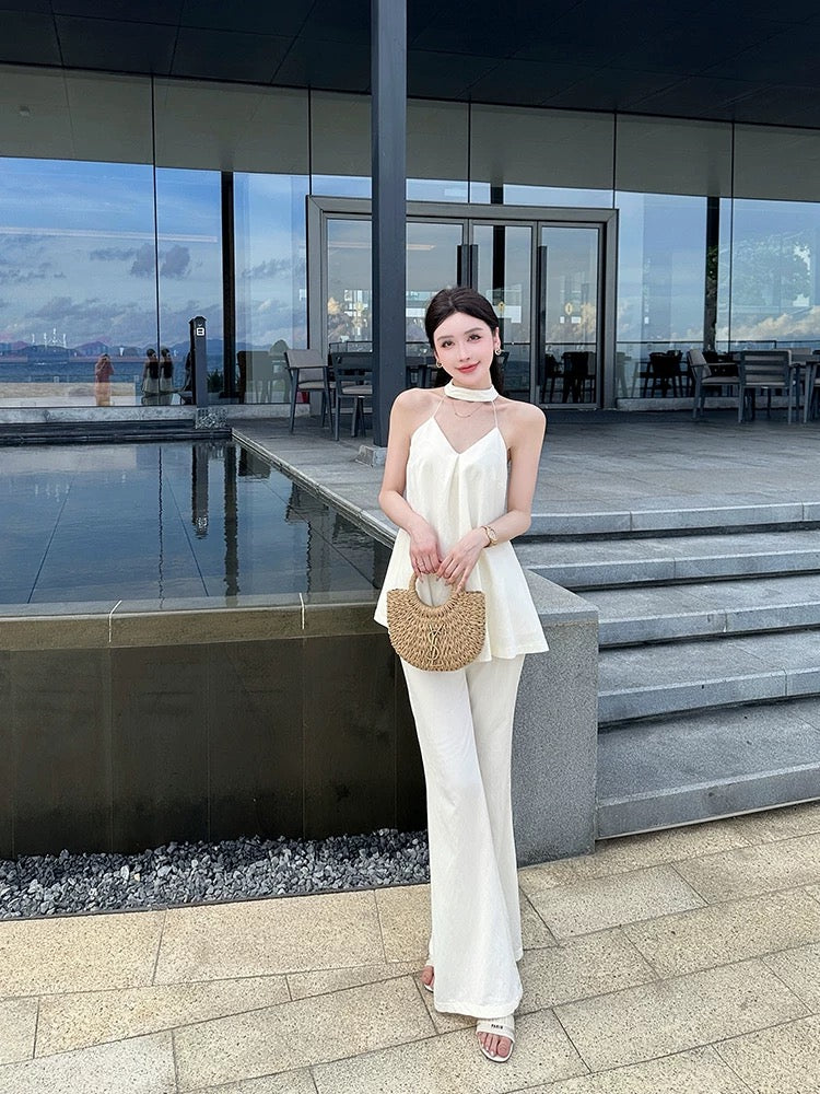 纯欲轻氧 挂脖吊带喇叭裤套装 Pure and Airy Halter Neck Cami with Flared Pants Set