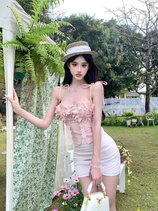 绣花杏雨 花花泰式抹胸上衣 Apricot Rain Floral Thai-Style Tube Top