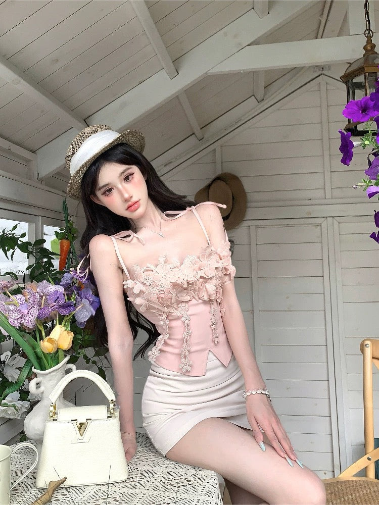 绣花杏雨 花花泰式抹胸上衣 Apricot Rain Floral Thai-Style Tube Top