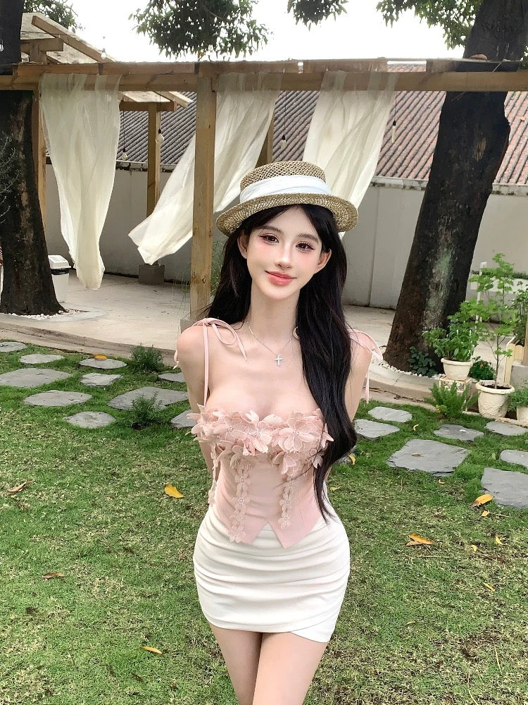 绣花杏雨 花花泰式抹胸上衣 Apricot Rain Floral Thai-Style Tube Top