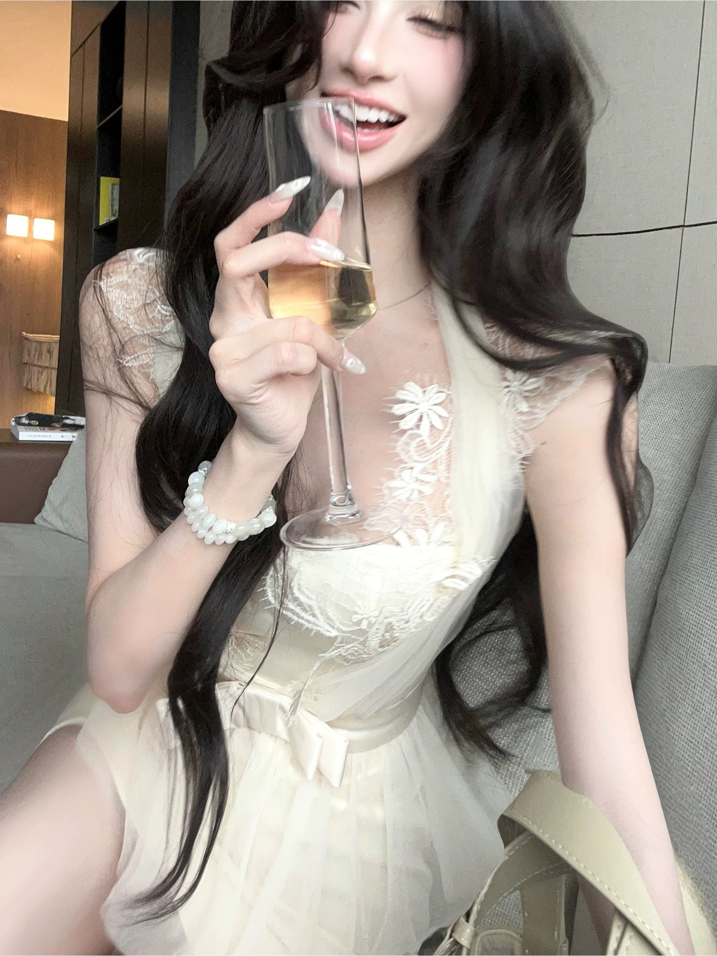 咖妃之恋 挂脖拼接网纱包臀裙套装 Coffee Romance: Halter Neck Mesh-Paneled Bodycon Skirt Set