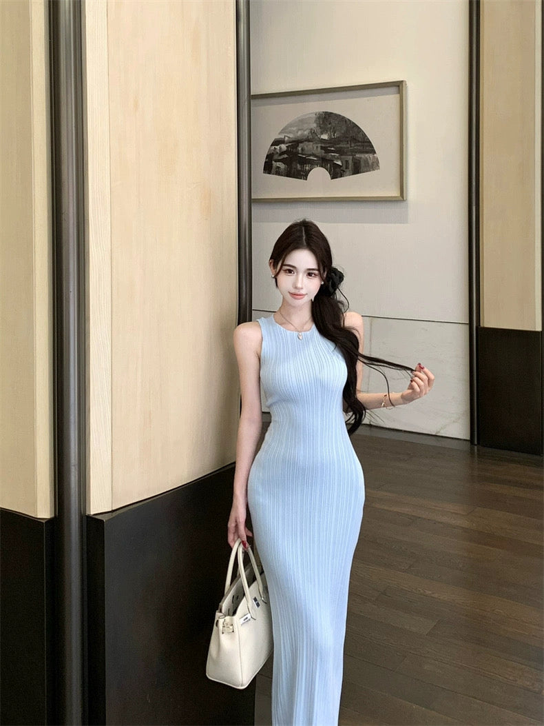 曼玉馨馨 温柔风无袖修身连衣长裙 Manyu Xinxin Gentle Style Sleeveless Slim Maxi Dress