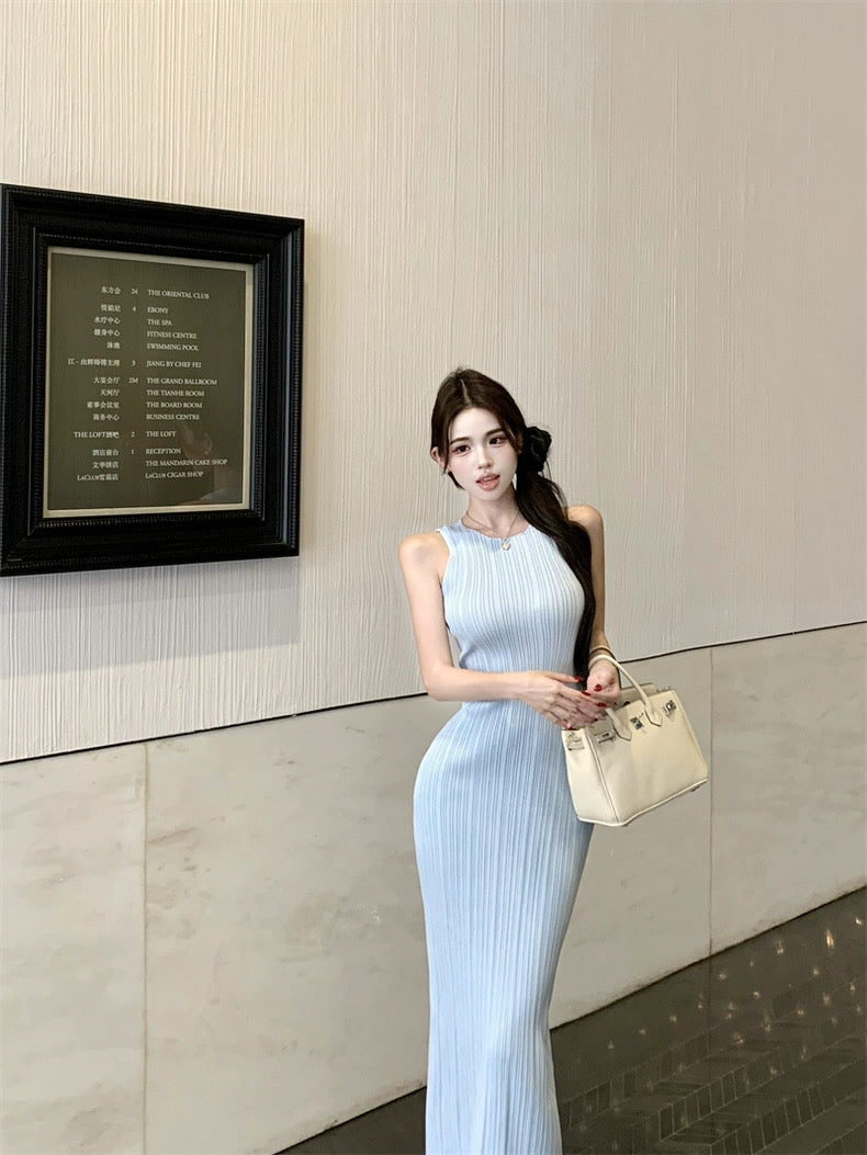 曼玉馨馨 温柔风无袖修身连衣长裙 Manyu Xinxin Gentle Style Sleeveless Slim Maxi Dress