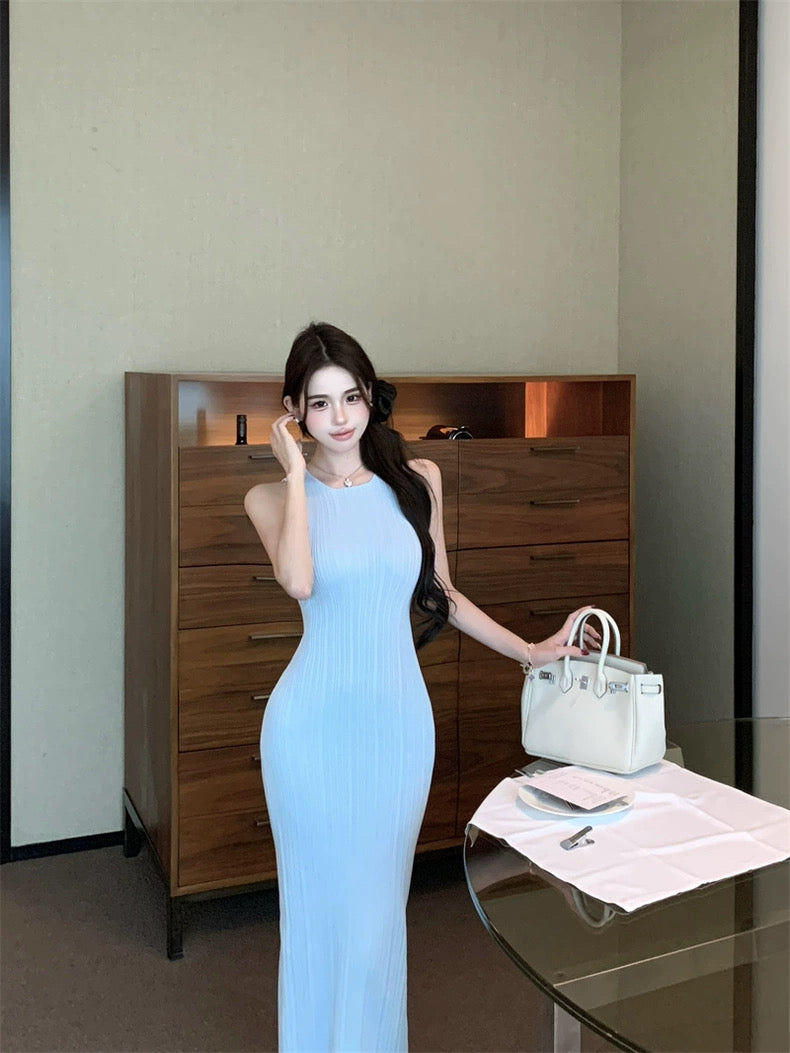 曼玉馨馨 温柔风无袖修身连衣长裙 Manyu Xinxin Gentle Style Sleeveless Slim Maxi Dress