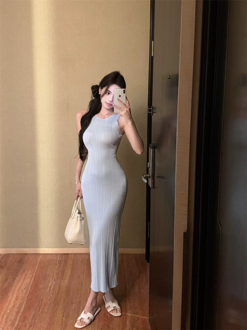 曼玉馨馨 温柔风无袖修身连衣长裙 Manyu Xinxin Gentle Style Sleeveless Slim Maxi Dress