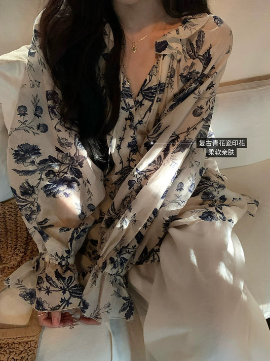 青花瓷 新中式穿搭国风宽松衬衫 Blue and White Porcelain Loose-Fit Shirt in New Chinese Style