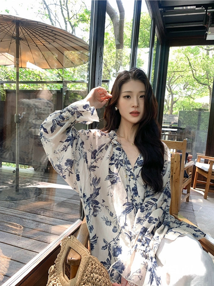 青花瓷 新中式穿搭国风宽松衬衫 Blue and White Porcelain Loose-Fit Shirt in New Chinese Style
