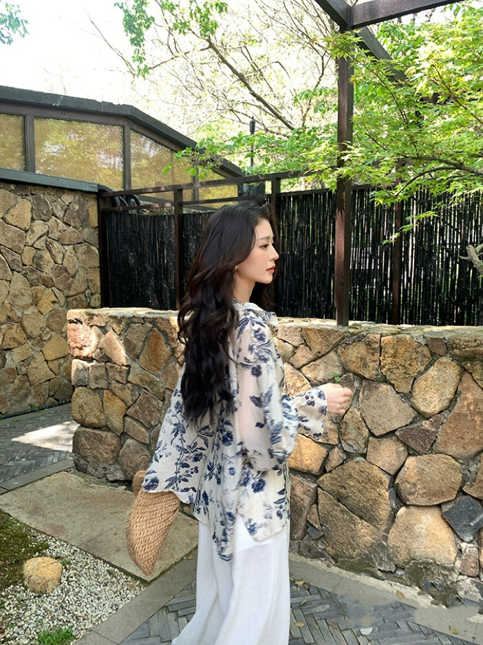 青花瓷 新中式穿搭国风宽松衬衫 Blue and White Porcelain Loose-Fit Shirt in New Chinese Style