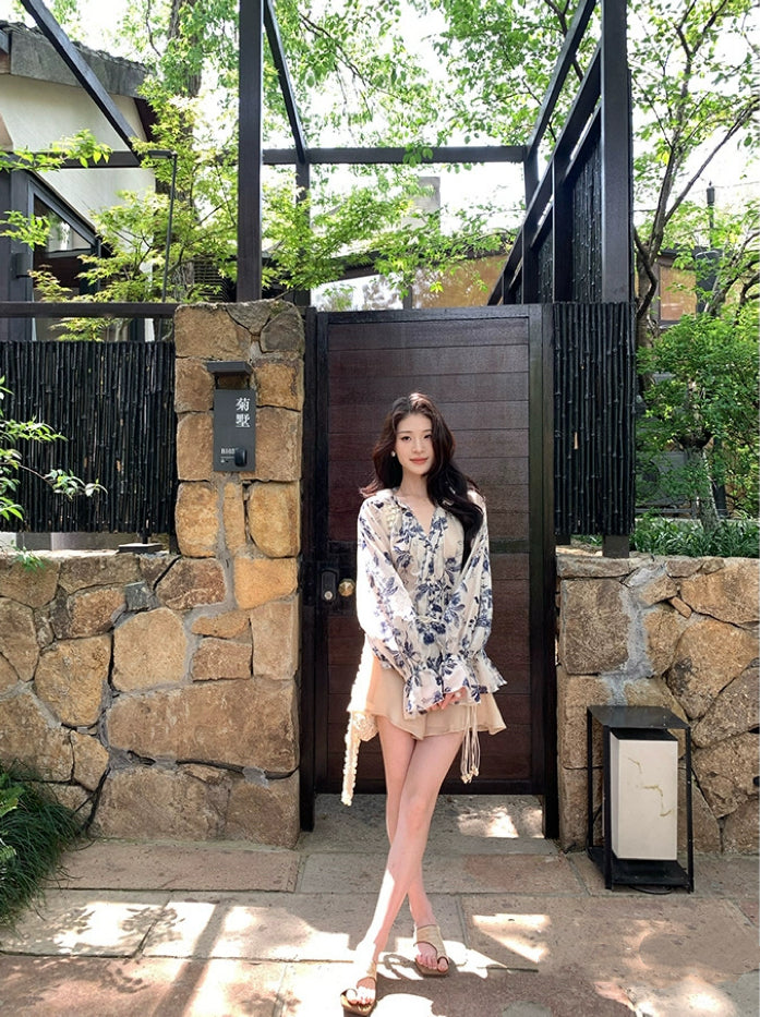 青花瓷 新中式穿搭国风宽松衬衫 Blue and White Porcelain Loose-Fit Shirt in New Chinese Style