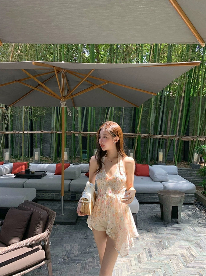甜美歌颂 挂脖粉系碎花上衣 Sweet Ode Halter Neck Pink Floral Top