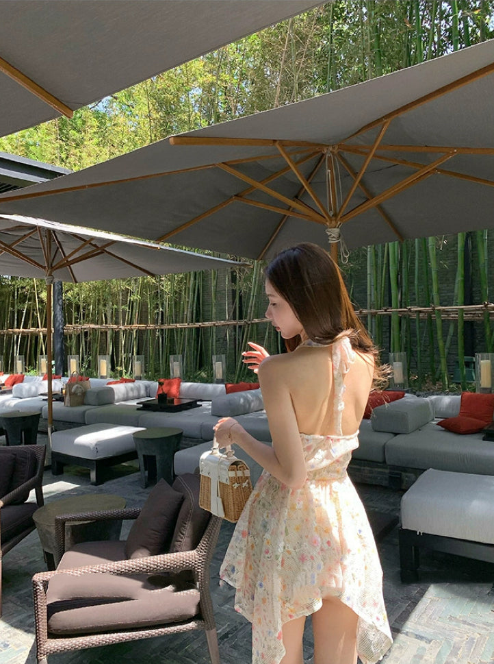 甜美歌颂 挂脖粉系碎花上衣 Sweet Ode Halter Neck Pink Floral Top
