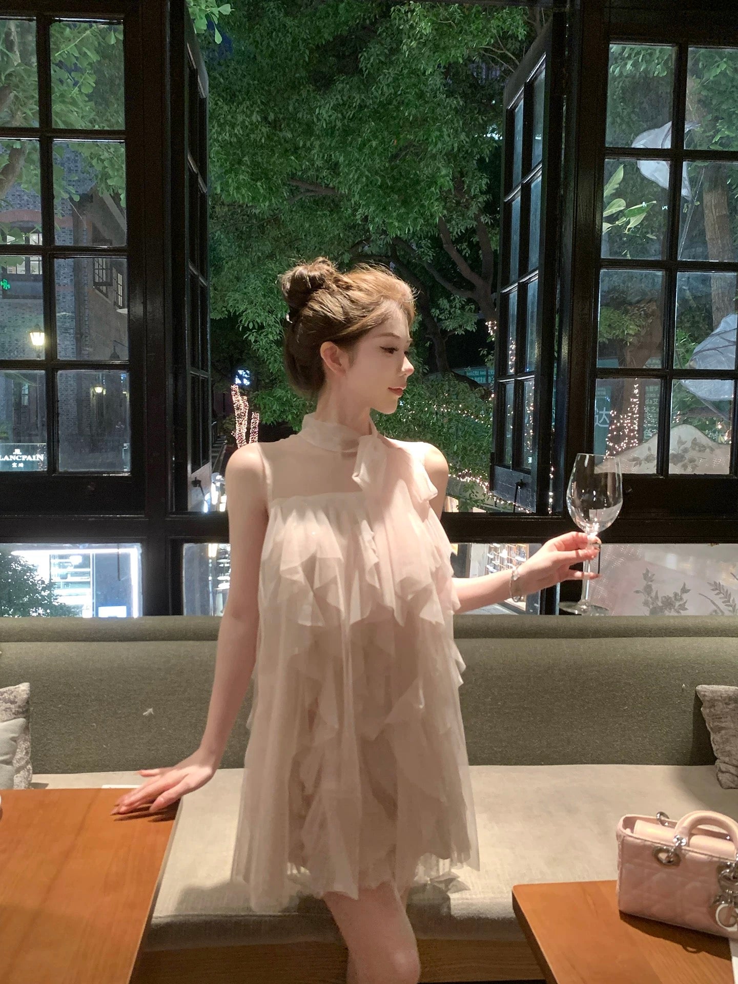 粉雾香氛 蝴蝶结不规则网纱裙 Pink Mist Fragrance Irregular Tulle Dress with Bow