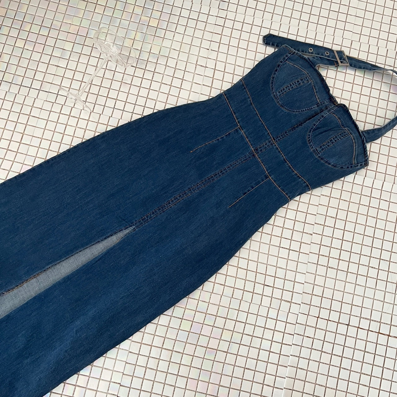 丹蓝物语 牛仔挂脖开叉连衣裙 Danlan Story - Denim Halter Neck Split Dress