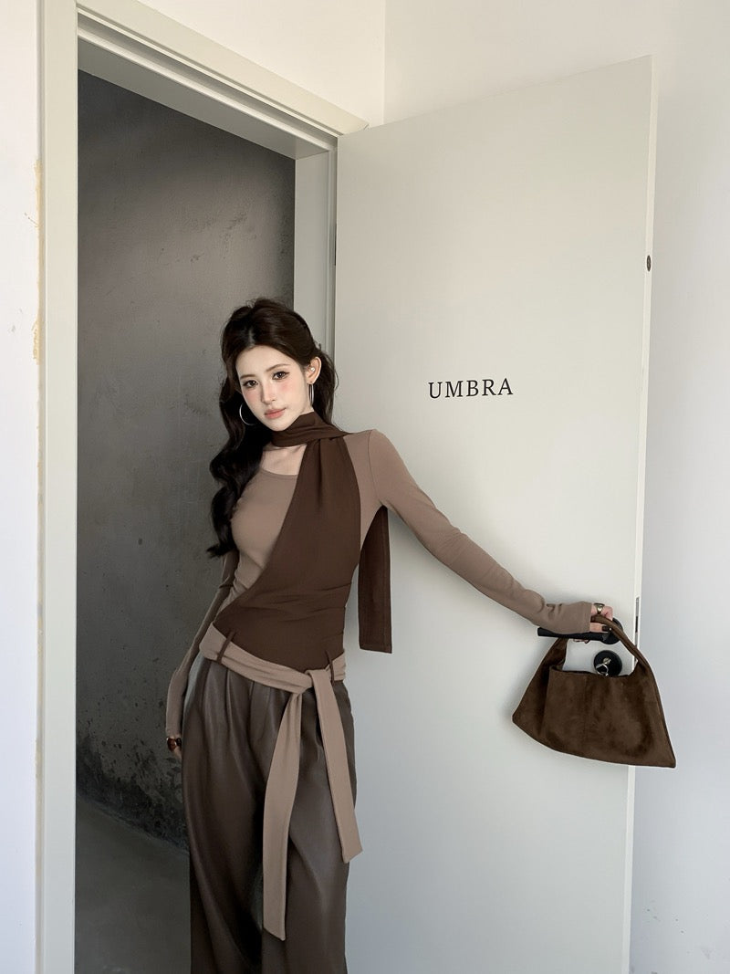 缠绕浪漫 假两件不规则打底衫上衣 Double Vision Faux Two-Piece Strappy Top