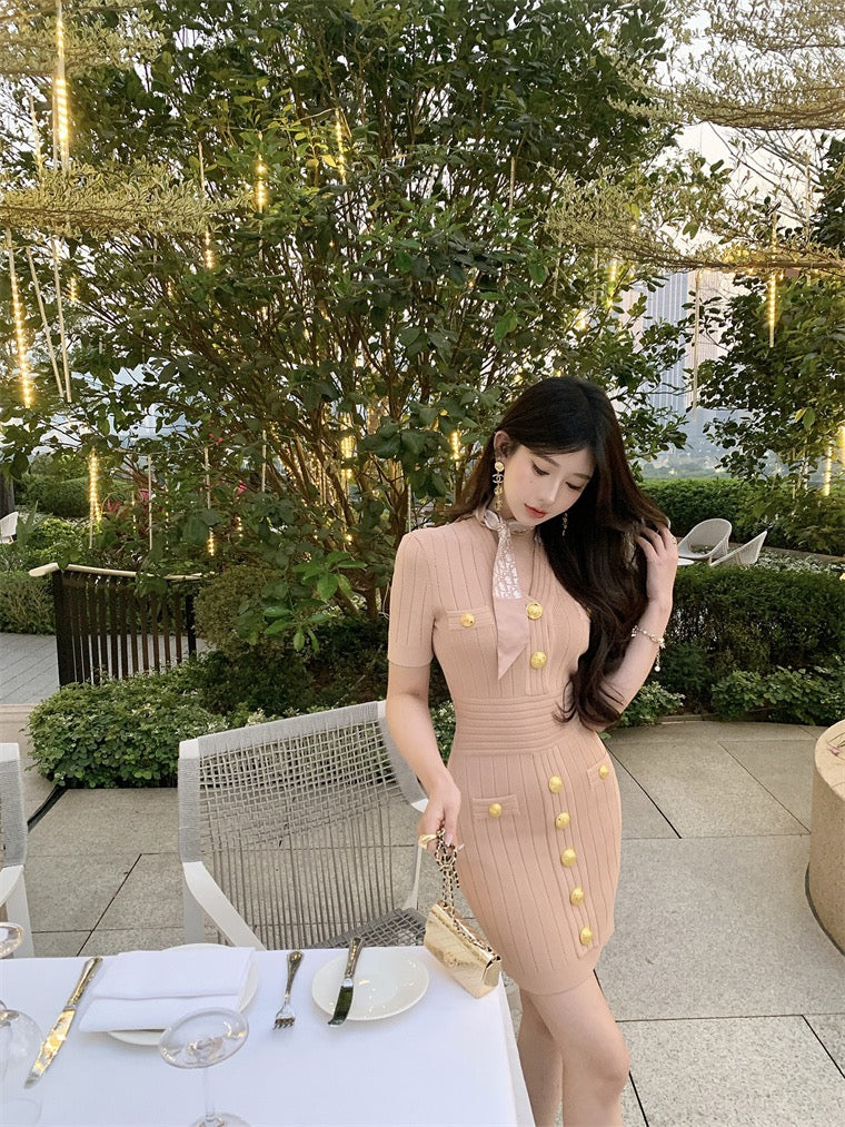 野玫瑰姐姐 曼妙针织金属扣连衣裙 Wild Rose Sister Elegant Knitted Dress with Metal Buttons