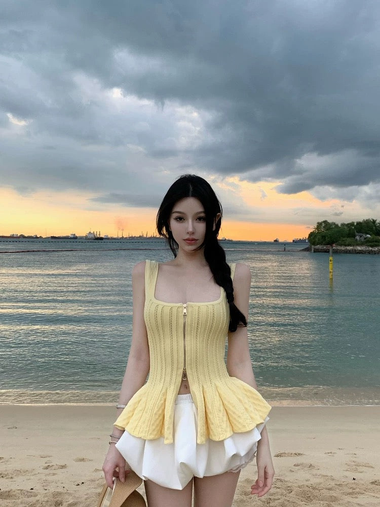 芭蕾风语 双拉链设计感吊带上衣 Ballet Whisper Double-Zipper Design Camisole Top