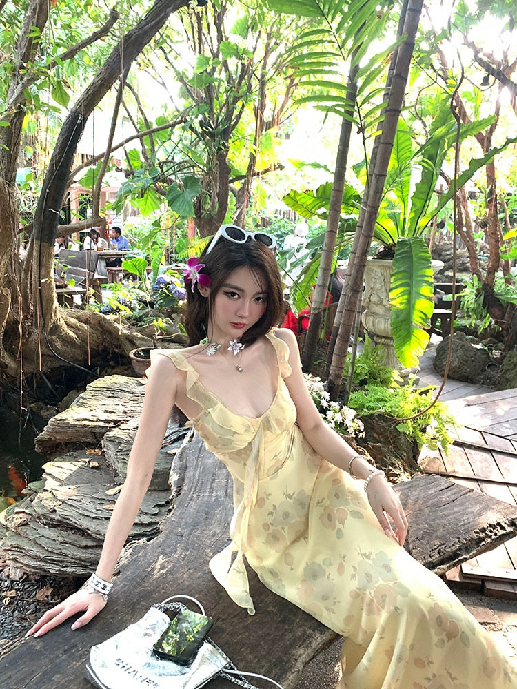 仲夏花园舞曲 奶油黄荷叶边仙女连衣裙 Midsummer Garden Waltz Ruffle Fairy Dress in Butter Yellow