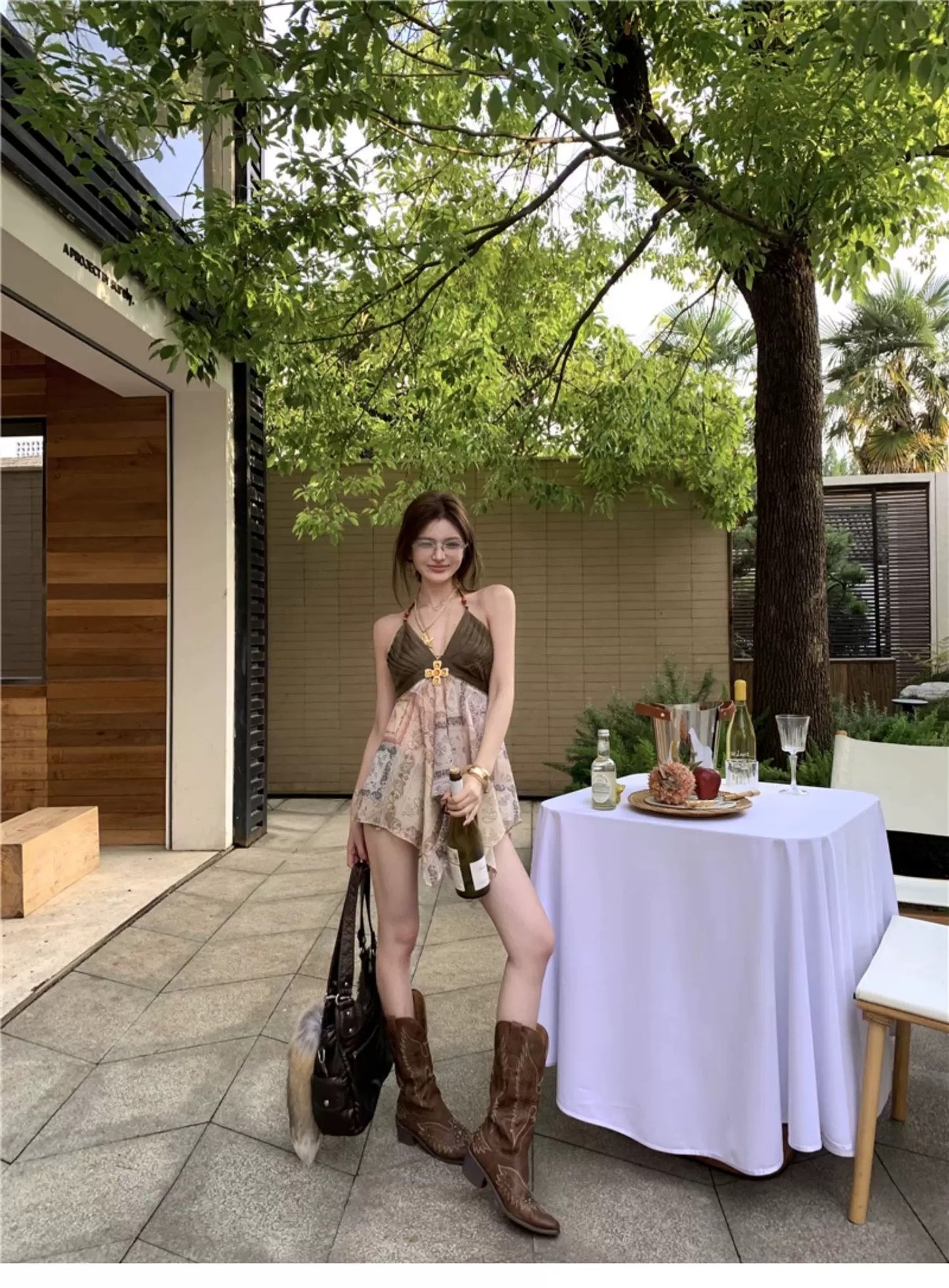 白娅衫 时髦个性拼色串珠吊带上衣 Baiya Fashionable Color-Block Beaded Camisole Top