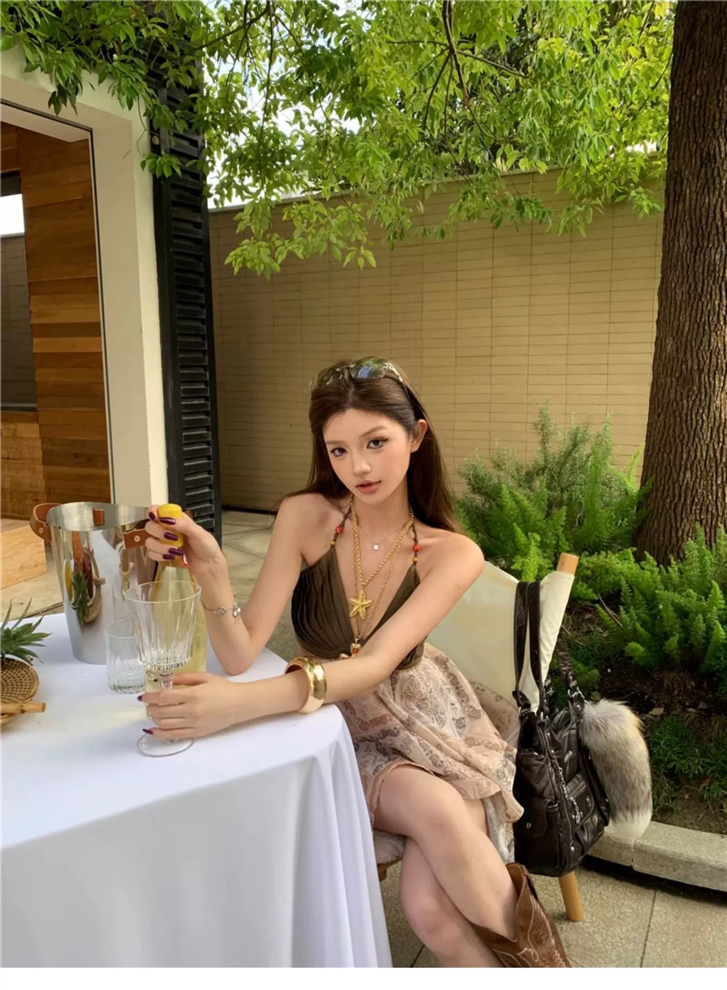 白娅衫 时髦个性拼色串珠吊带上衣 Baiya Fashionable Color-Block Beaded Camisole Top