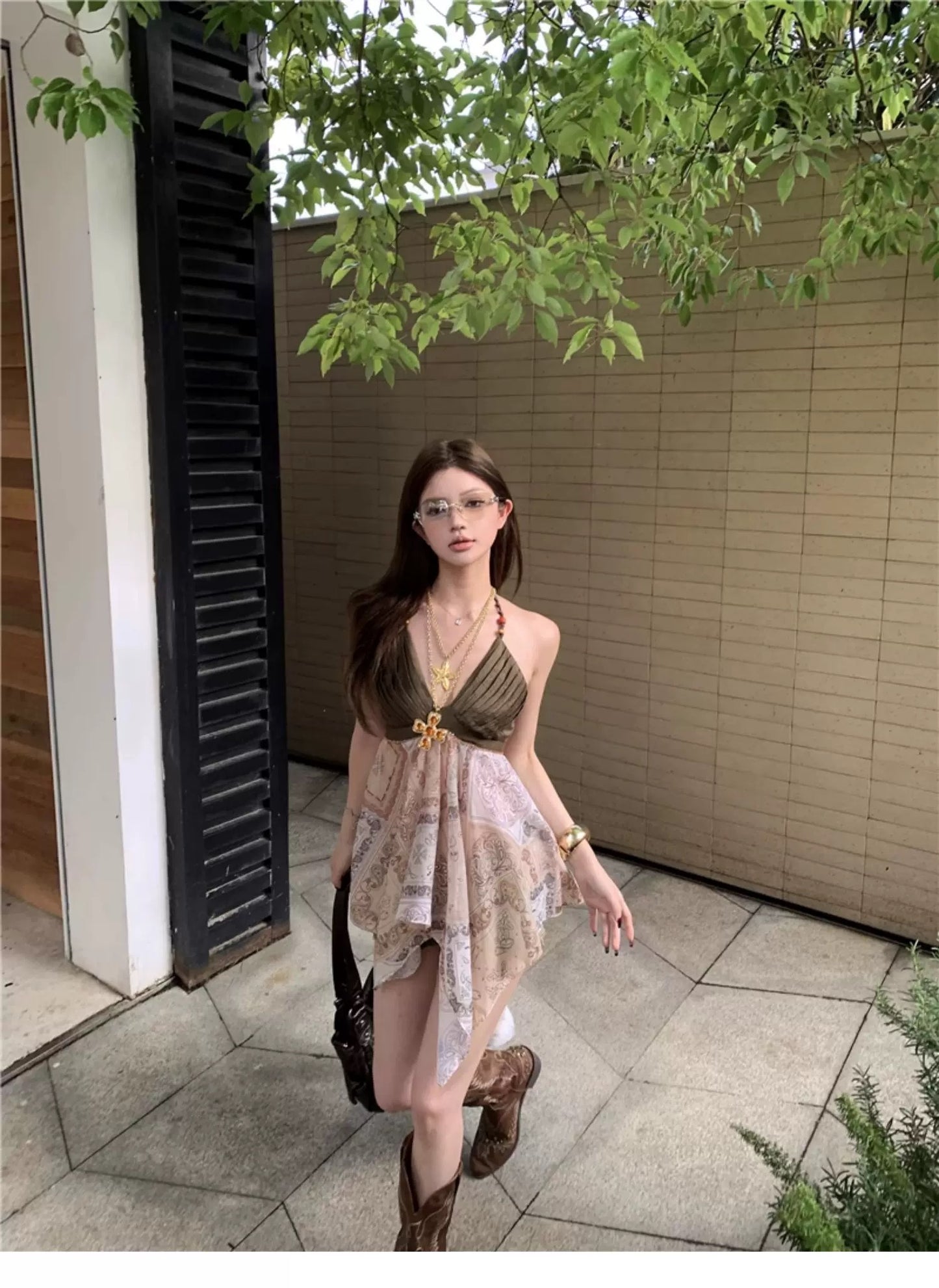 白娅衫 时髦个性拼色串珠吊带上衣 Baiya Fashionable Color-Block Beaded Camisole Top