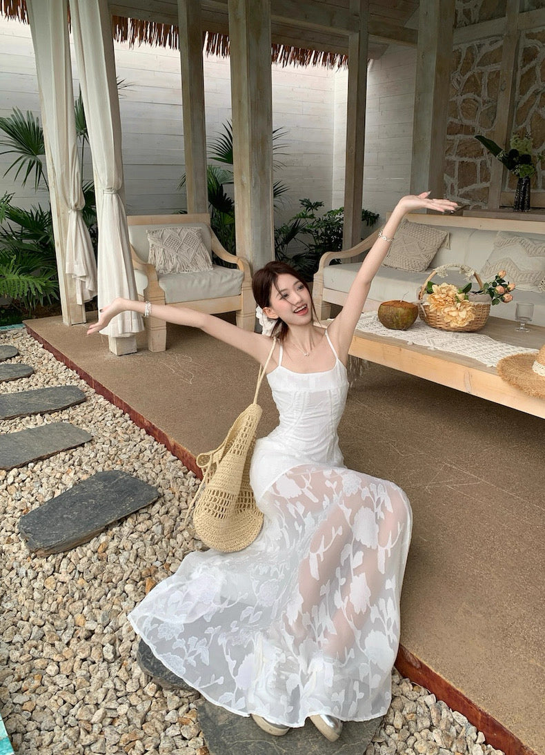 浮光森林 花朵微透海边度假风连衣裙 Verdant Light Floral Tulle Vacation Dress