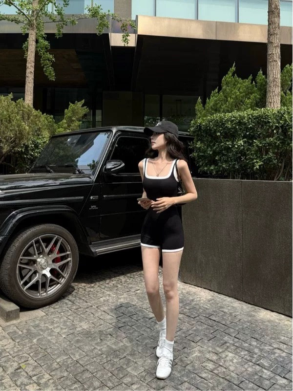 健身女孩 辣妹撞色带胸垫连体裤 Colorblock Padded Jumpsuit for Fit Girls / Sexy Activewear Bodysuit