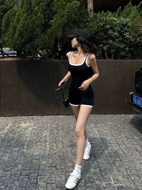 健身女孩 辣妹撞色带胸垫连体裤 Colorblock Padded Jumpsuit for Fit Girls / Sexy Activewear Bodysuit