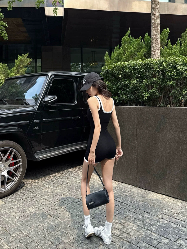 健身女孩 辣妹撞色带胸垫连体裤 Colorblock Padded Jumpsuit for Fit Girls / Sexy Activewear Bodysuit