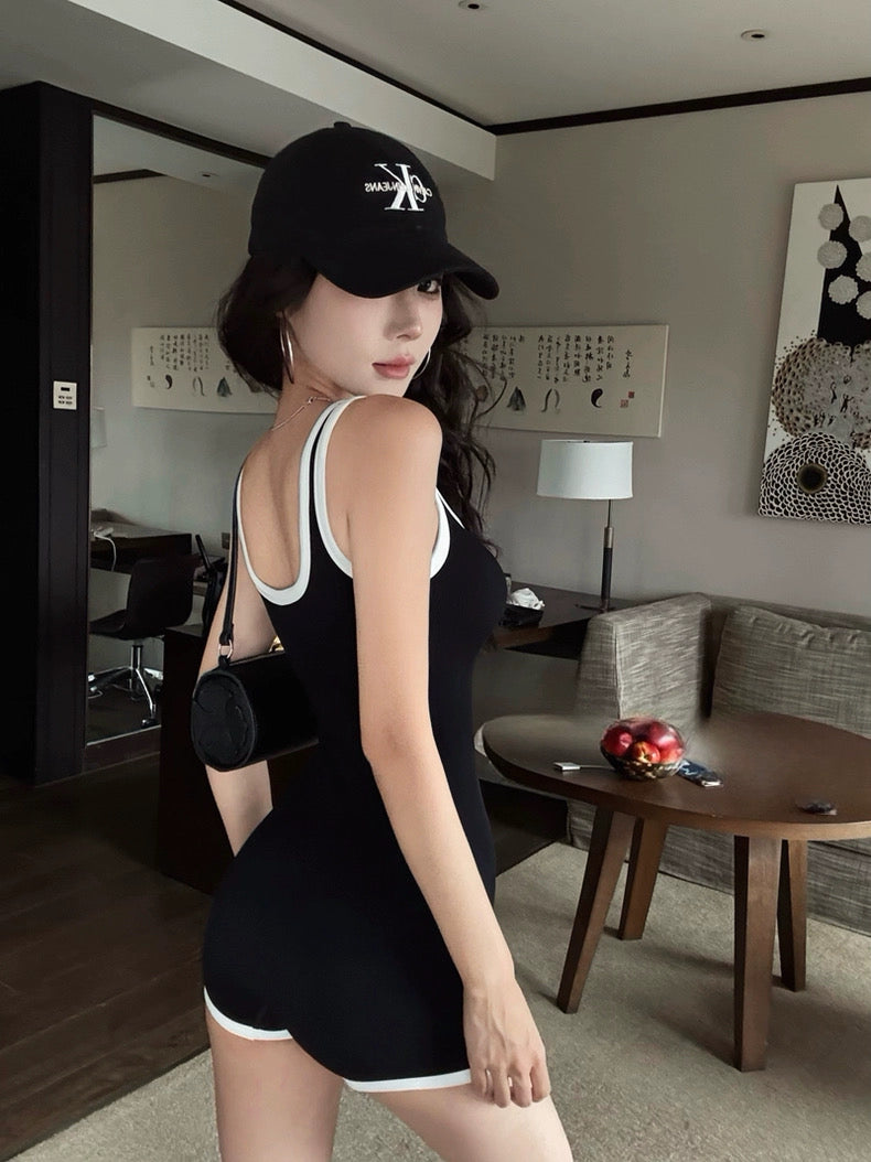 健身女孩 辣妹撞色带胸垫连体裤 Colorblock Padded Jumpsuit for Fit Girls / Sexy Activewear Bodysuit