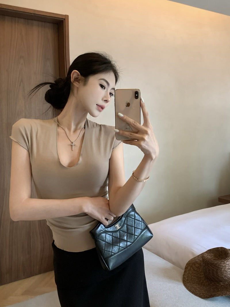 简夏如初 紧身小飞袖弹力显瘦上衣 Always You Slim Fit Cap Sleeve Stretch Top