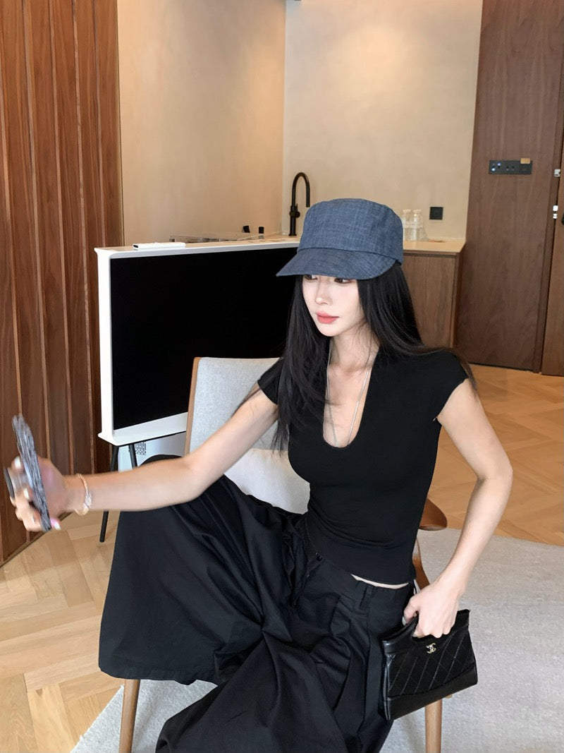 简夏如初 紧身小飞袖弹力显瘦上衣 Always You Slim Fit Cap Sleeve Stretch Top