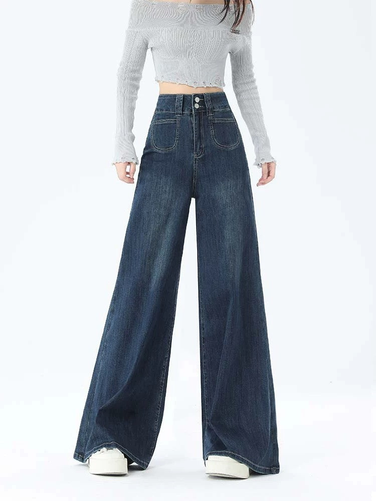 阔腿牛仔 高腰显瘦宽松的直筒喇叭牛仔裤 Wide-Leg High-Waisted Flared Jeans – Loose Fit and Slimming Straight Cut