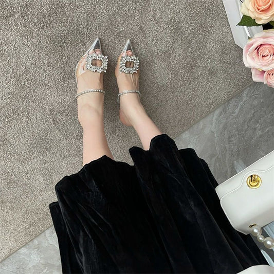 水晶水钻尖头高跟鞋 Crystal Rhinestone Pointed High Heel Shoes