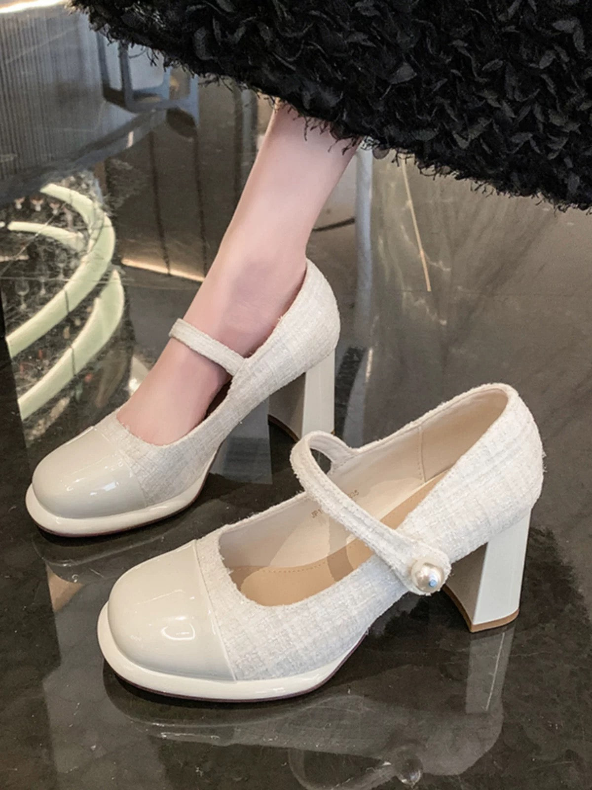 小香风玛丽珍鞋粗跟增高高跟鞋 Chanel-Style Mary Jane Chunky-Heel Platform Heels