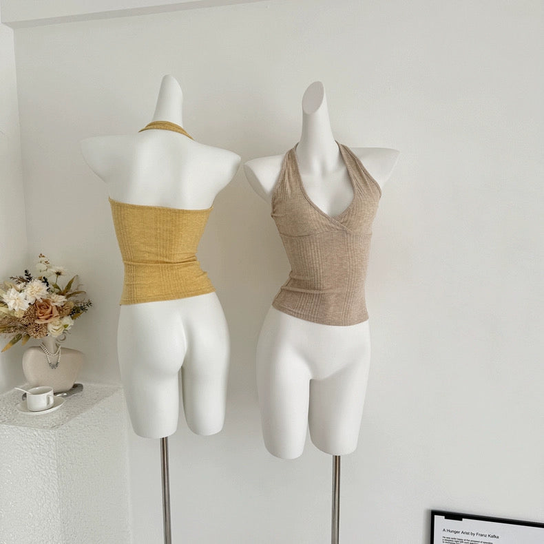蜂蜜甜心 针织挂脖无袖背心上衣 Honey Sweetheart Knitted Halter Sleeveless Tank Top