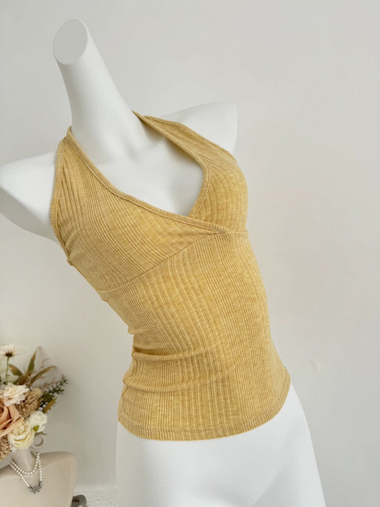 蜂蜜甜心 针织挂脖无袖背心上衣 Honey Sweetheart Knitted Halter Sleeveless Tank Top