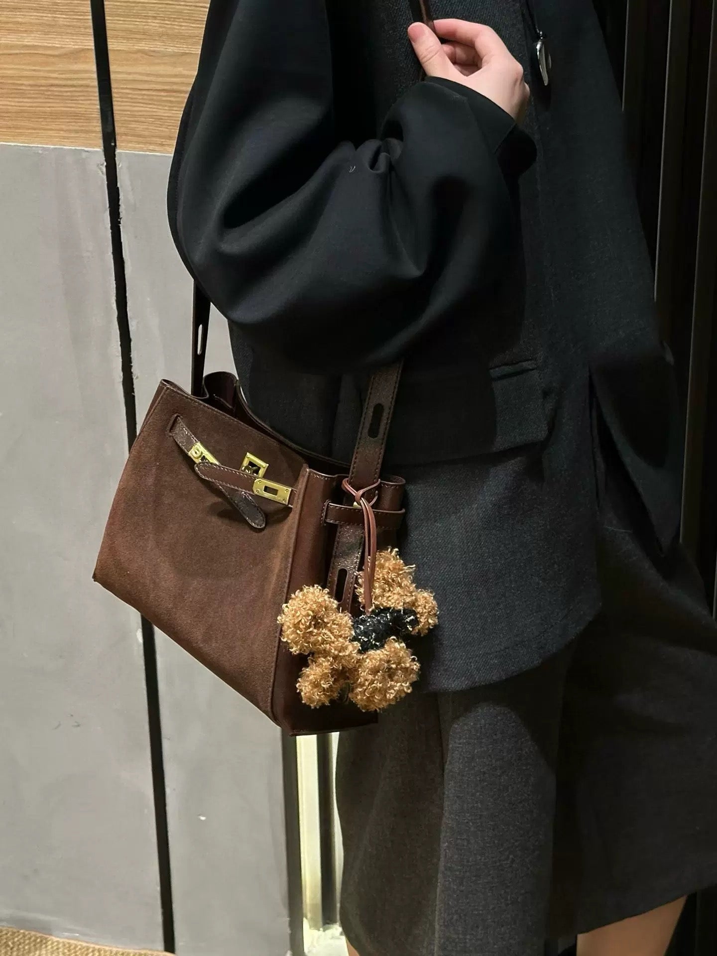 High-Quality Matte Genuine Leather Patchwork Top-Handle Kelly Bag