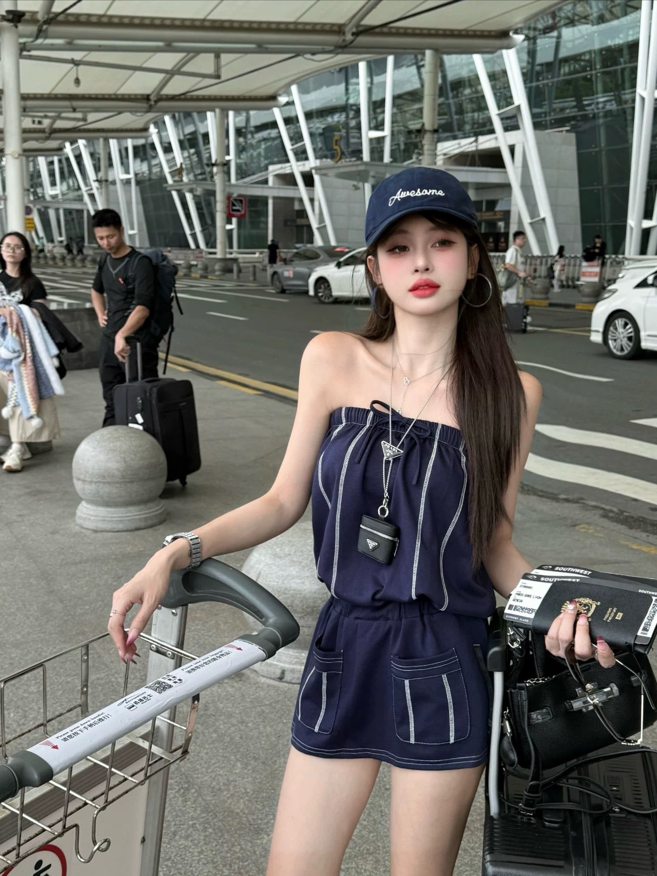 姐姐很潮 原创抽绳条纹包臀连衣裙 Trendy Sis Original Ruched Drawstring Striped Bodycon Dress