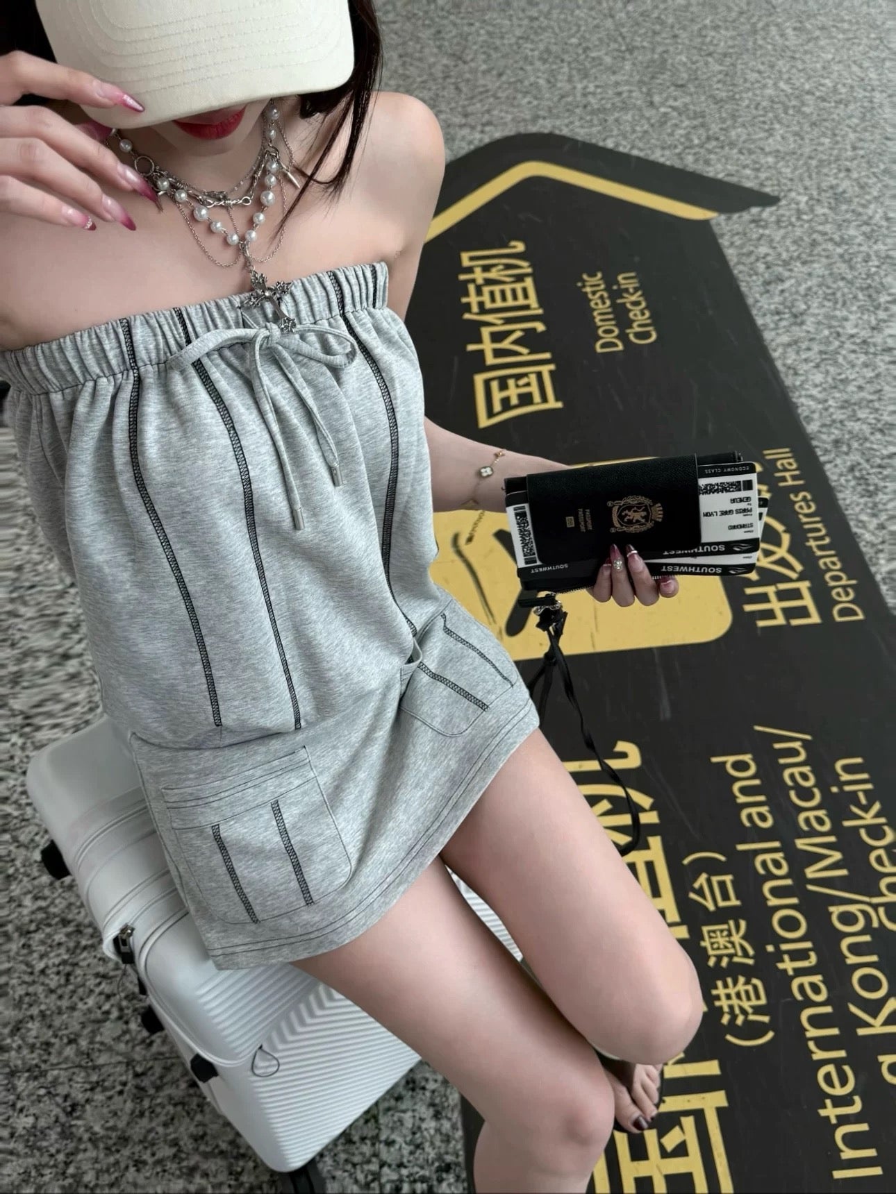 姐姐很潮 原创抽绳条纹包臀连衣裙 Trendy Sis Original Ruched Drawstring Striped Bodycon Dress
