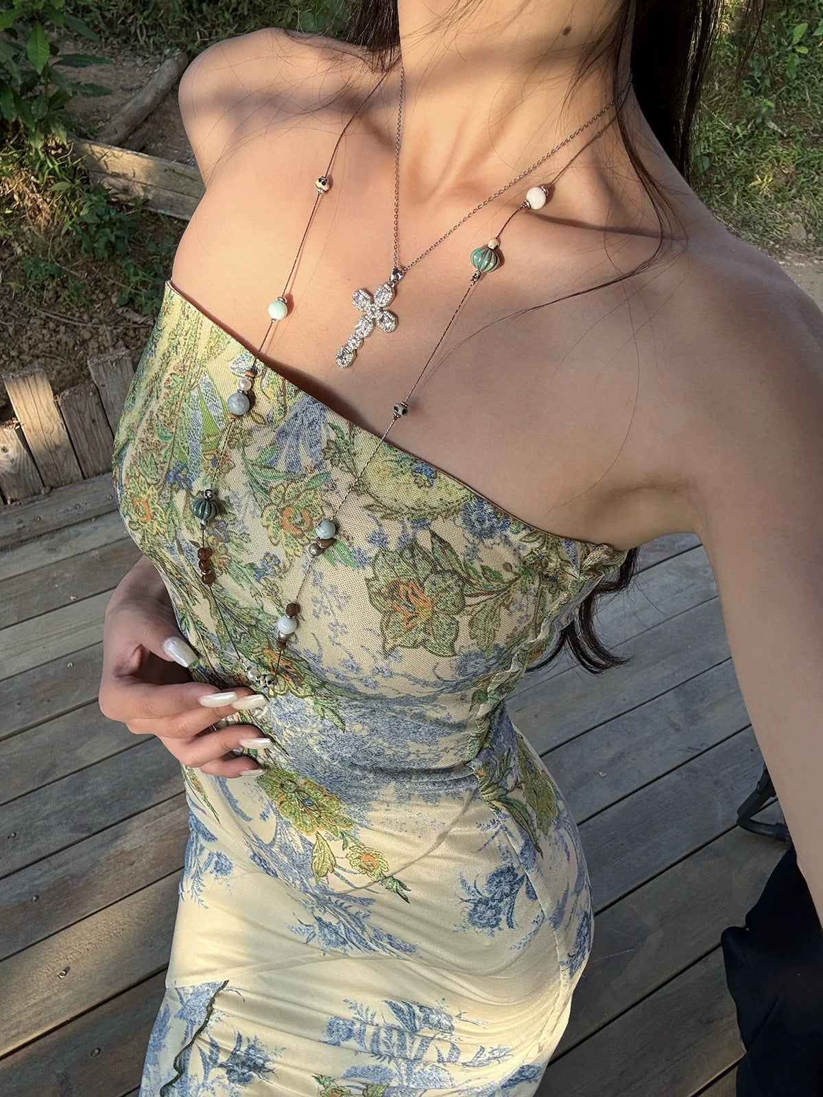 羡煞人间 复古抹胸开叉连衣裙 Envy of the World – Vintage Strapless Slit Dress