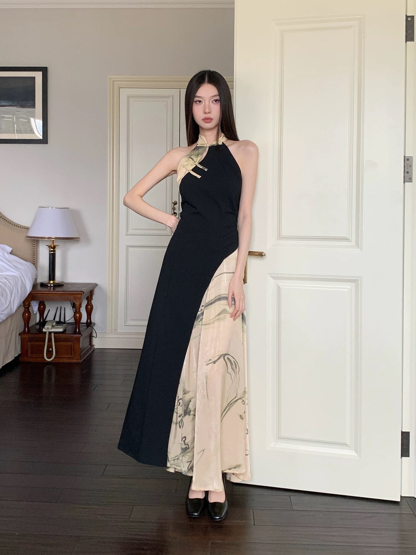 热巴美学 新中式国风书法旗袍连衣裙 Dilraba Aesthetics New Chinese Style Calligraphy Qipao Dress